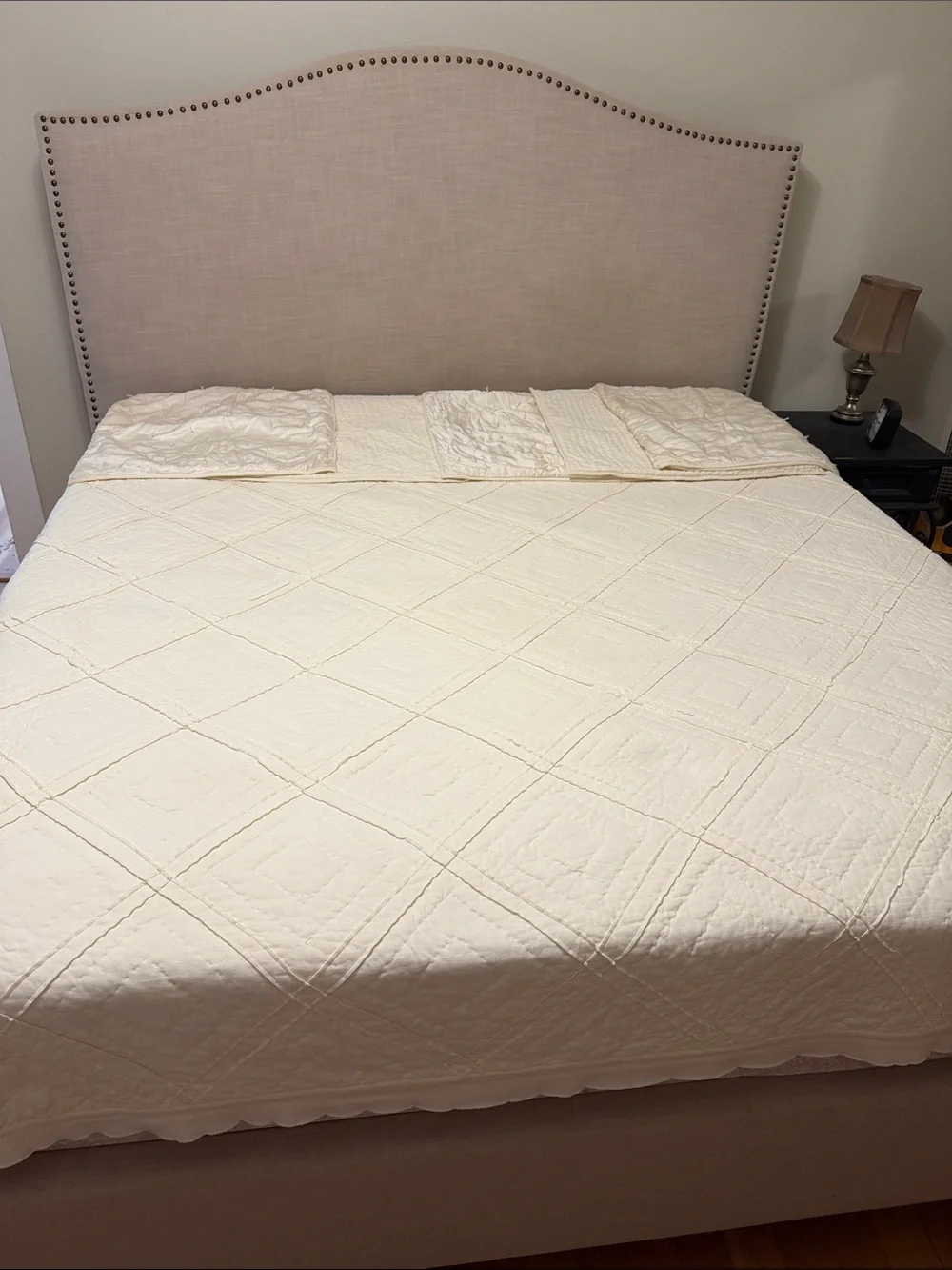 Pottery Barn King Size Ivory Quilt and Euro Sham Set